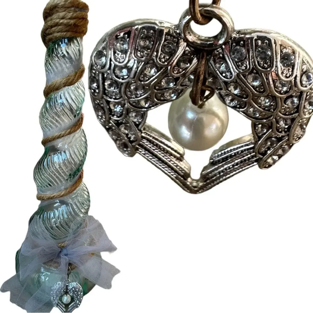 NWT Gorgeous handcrafted Etsy Angel Wing repurposed Vintage Bottle Vase Decor